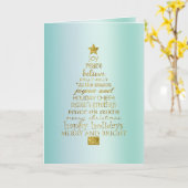Mint Gold Inspirational Christmas Tree Peace Joy  カード (黄色い花)