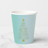 Mint Gold Inspirational Christmas Tree Peace Joy 紙コップ (正面)