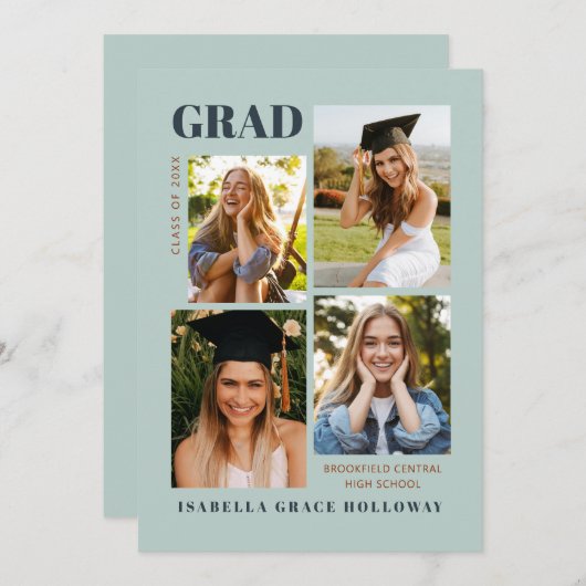 Mint Grad Announcement With Photos 招待状 (正面/裏面)