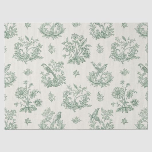Mint Greenフレンチカントリーの鳥と花のトワル4 薄葉紙 (正面)