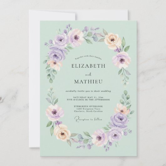Mint Green Airy Blossom Wedding 招待状 (正面)