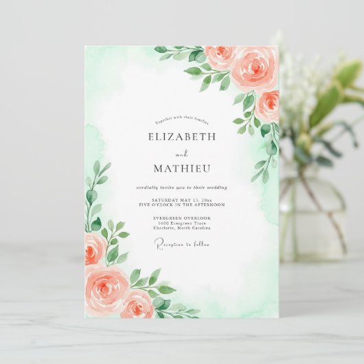 Mint Green Airy Spring Wedding 招待状 (スタンド正面)