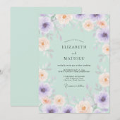 Mint Green Airy Watercolor Wedding 招待状 (正面/裏面)