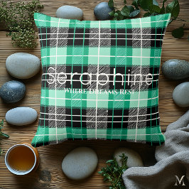 Mint Green and Black Plaid | Custom Dreamy Tartan クッション