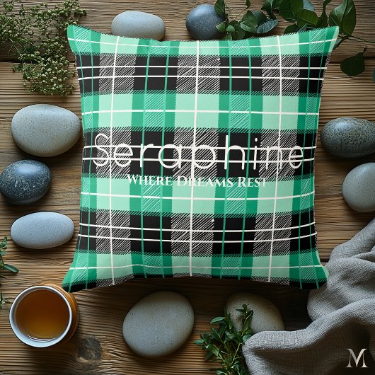 Mint Green and Black Plaid | Custom Dreamy Tartan クッション