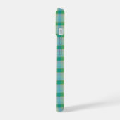 Mint Green and Blue Plaid Phone Case iPhone 15ケース (左側面)