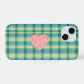 Mint Green and Blue Plaid Phone Case iPhone 15ケース (裏面横)