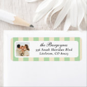 Mint Green and Cream Chic Vertical Stripes Photo ラベル (インサイチュ)