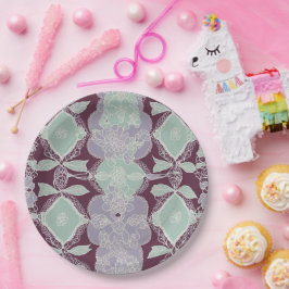 Mint green and lavender purple patterns AI art  ペーパープレート