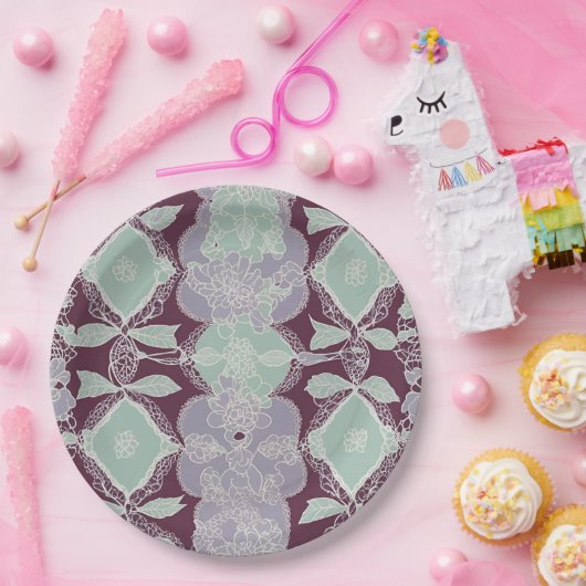 Mint green and lavender purple patterns AI art ペーパープレート (パーティー)