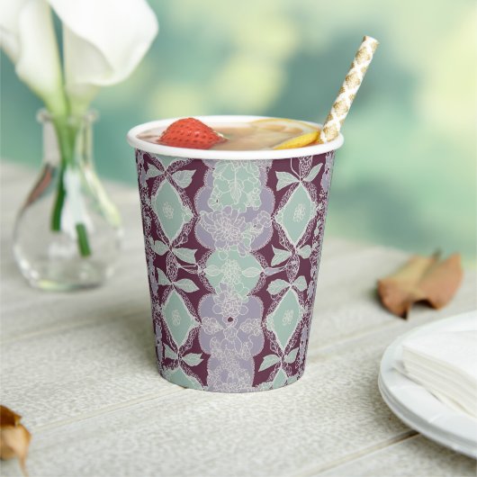 Mint green and lavender purple patterns AI art  紙コップ (インサイチュ)