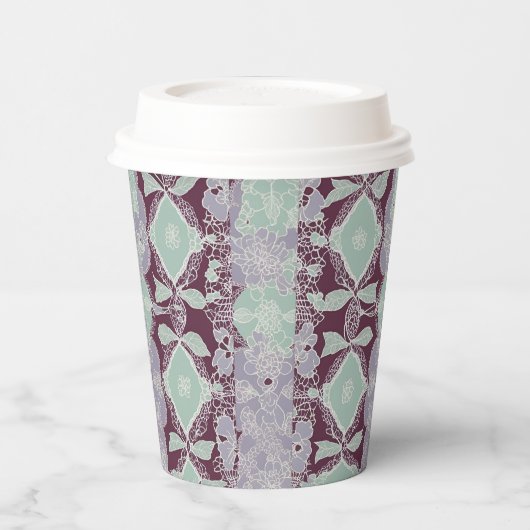 Mint green and lavender purple patterns AI art 紙コップ (左)
