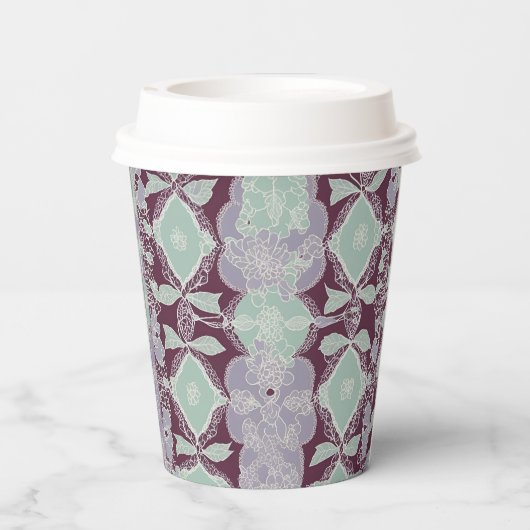 Mint green and lavender purple patterns AI art 紙コップ (裏面)