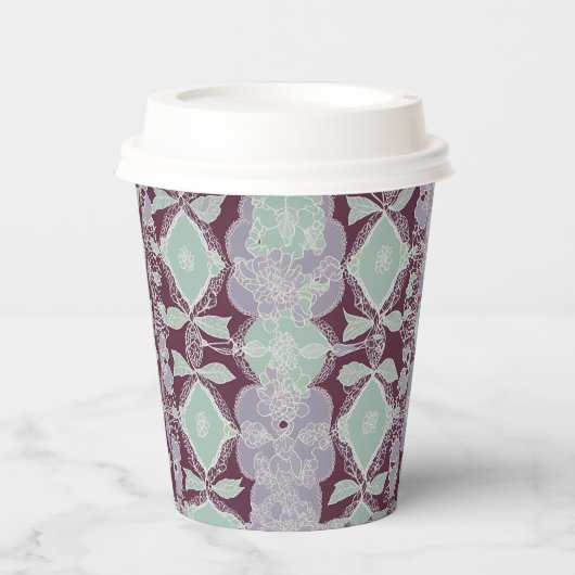 Mint green and lavender purple patterns AI art 紙コップ (正面)