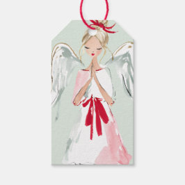 Mint Green and Pink Christmas Angel ギフトタグ