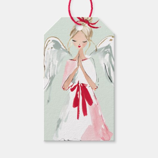 Mint Green and Pink Christmas Angel ギフトタグ (正面)