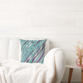 Mint green and Purple polka dot stripe クッション