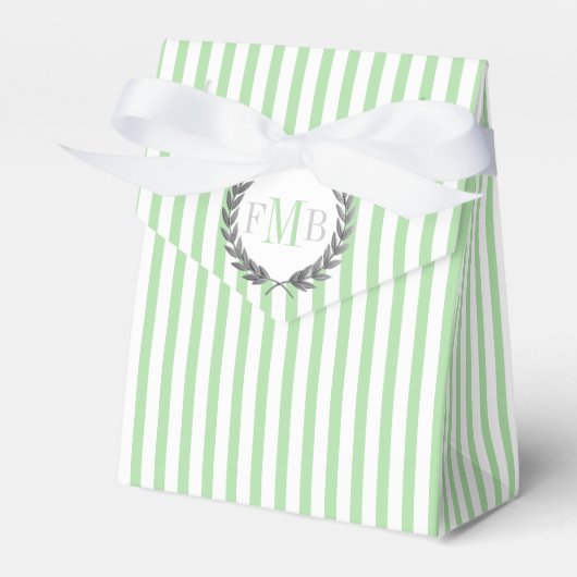 Mint green and white stripes monogram wedding フェイバーボックス (正面サイド)