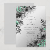Mint Green Artistic Botanical Wedding 招待状 (正面/裏面)