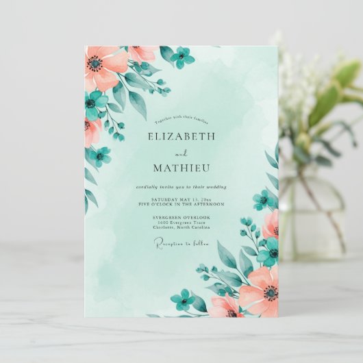 Mint Green Atmospheric Spring Wedding 招待状 (スタンド正面)
