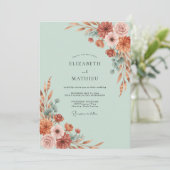 Mint Green Autumnal Floral Wedding 招待状 (スタンド正面)