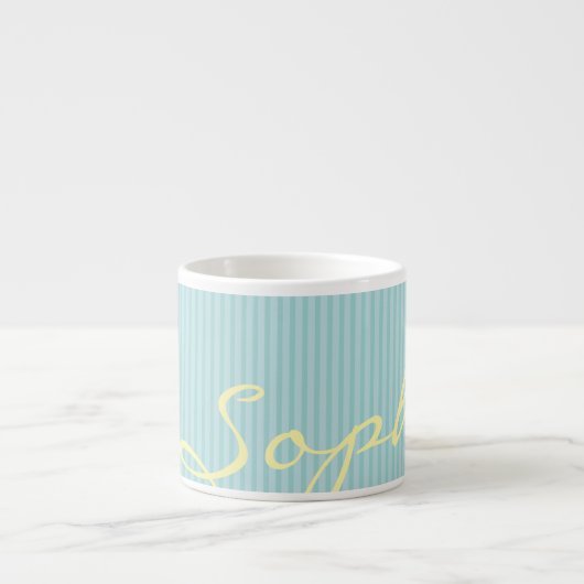 Mint Green & Blue Name Mug – Solid Thin Stripes エスプレッソカップ (正面)