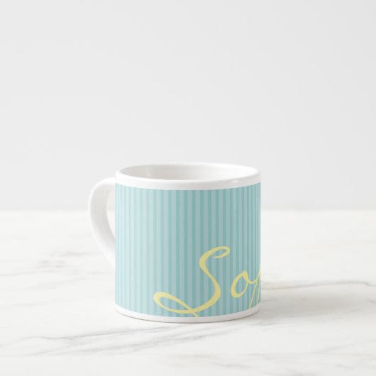 Mint Green & Blue Name Mug – Solid Thin Stripes エスプレッソカップ (正面左)