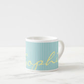 Mint Green & Blue Name Mug – Solid Thin Stripes エスプレッソカップ (正面右)