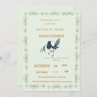 Mint Green Botanical Dove Square Bridal Shower Inv 招待状