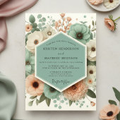 Mint Green Botanical Romance Wedding 招待状