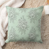 Mint Green Botanical Toile with Floral Bouquets クッション (ブランケット)