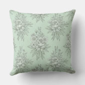 Mint Green Botanical Toile with Floral Bouquets クッション (裏面)