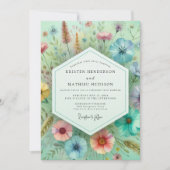 Mint Green Botanical Whimsy Wedding 招待状 (正面)