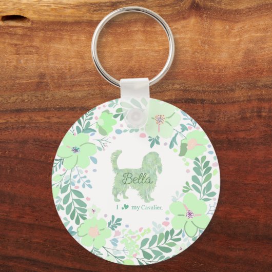 Mint Green Cavalier King Charles Spaniel Custom キーホルダー (正面)