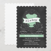 Mint Green Chalkboard Boy Baby Shower Invite 招待状 (正面/裏面)