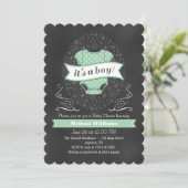 Mint Green Chalkboard Boy Baby Shower Invite 招待状 (スタンド正面)