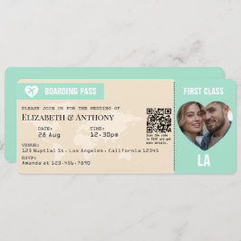 Mint Green & Champagne Boarding Pass Wedding 招待状