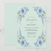 Mint Green Charming Floral Wedding 招待状 (正面/裏面)