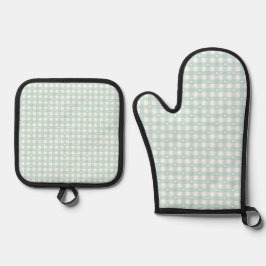 Mint Green Checks Oven Mitt & Pot Holder Set 鍋つかみ&鍋敷きセット