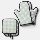 Mint Green Checks Oven Mitt & Pot Holder Set 鍋つかみ&鍋敷きセット (正面/裏面)