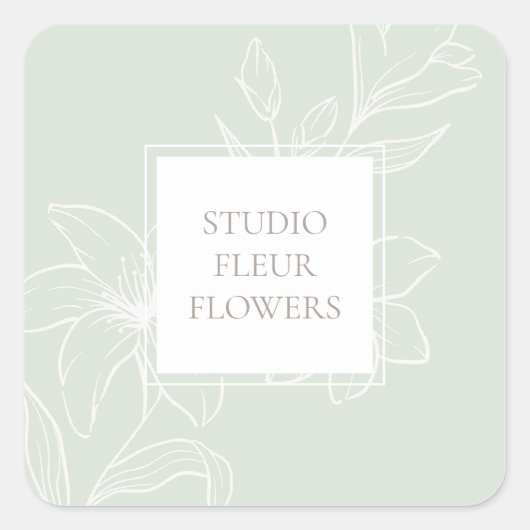 Mint Green | Chic Floral Label スクエアシール (正面)
