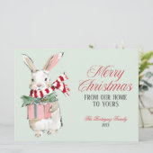 Mint Green Christmas Bunny Flat Holiday Card シーズンカード (スタンド正面)