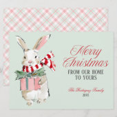 Mint Green Christmas Bunny Flat Holiday Card シーズンカード (正面/裏面)