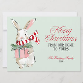 Mint Green Christmas Bunny Flat Holiday Card シーズンカード