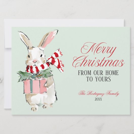 Mint Green Christmas Bunny Flat Holiday Card シーズンカード (正面)