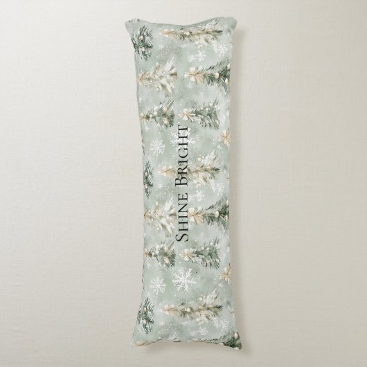 Mint Green Christmas Trees Snowflakes ボディピロー (正面縦)