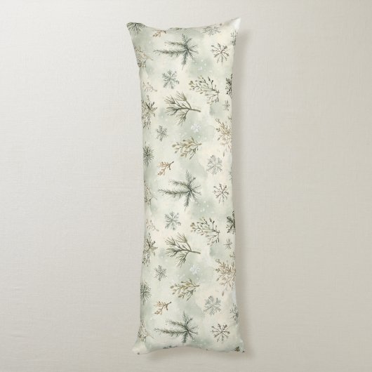 Mint Green Christmas Trees Snowflakes ボディピロー (裏面 (縦))