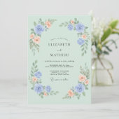 Mint Green Dainty Flora Wedding 招待状 (スタンド正面)