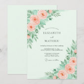 Mint Green Dainty Spring Wedding 招待状 (正面/裏面)