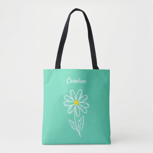 Mint Green Daisy Flower Personalized  Tote Bag トートバッグ (正面)